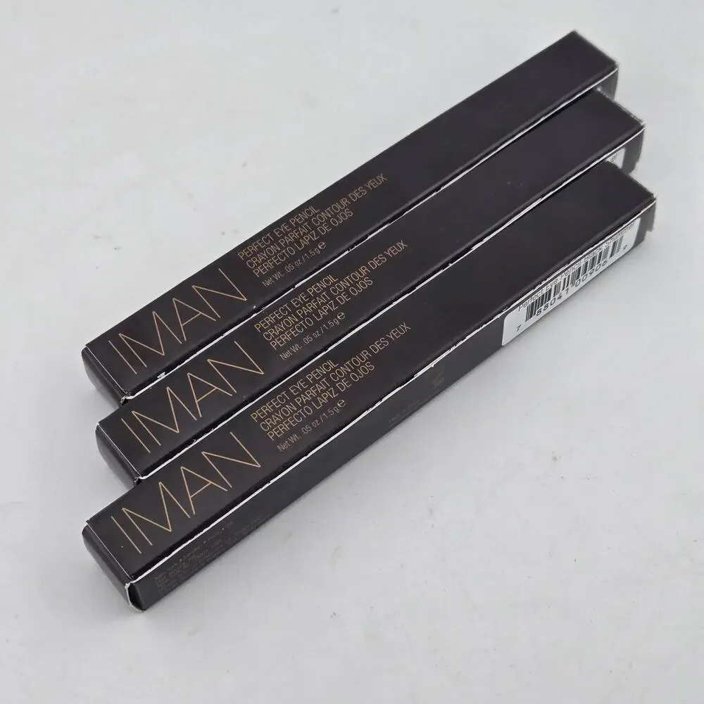 IMAN Perfect Eye Pencil Eyeliner Lot Of 3 Black Shimmer w/ Sharpener Cap .05 Oz